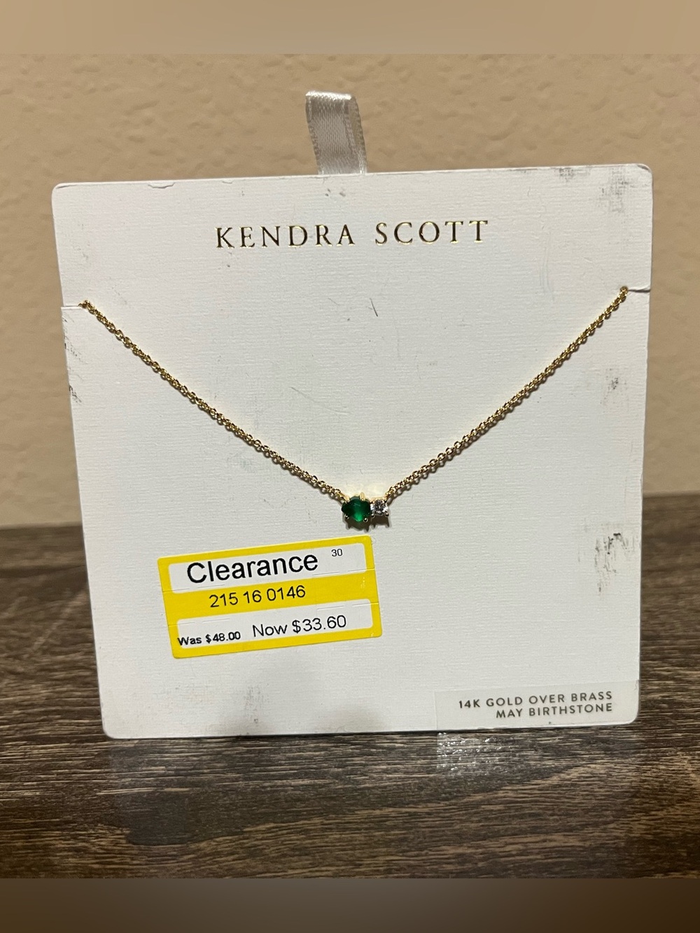 Kendra Scott Gold Plated Necklace with Green Stone Pendant